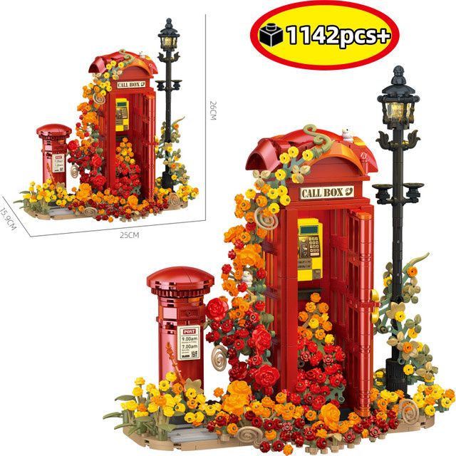 FUNXINEE Kreative Vintage-Telefonzelle Ewige Blumen Bausteine, 1.142 Teile - Bild 1