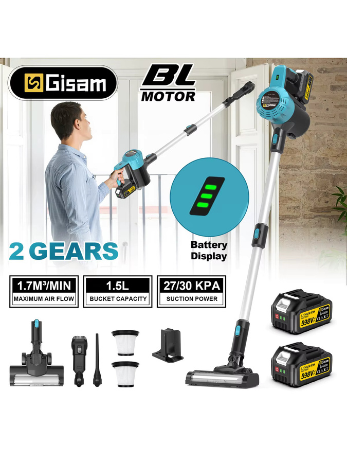 Gisam Bürstenloser Elektrischer Staubsauger mit 1,5L Kapazität und 30Kpa Saugkraft für Makita 18V Akku, Blau - Bild 6