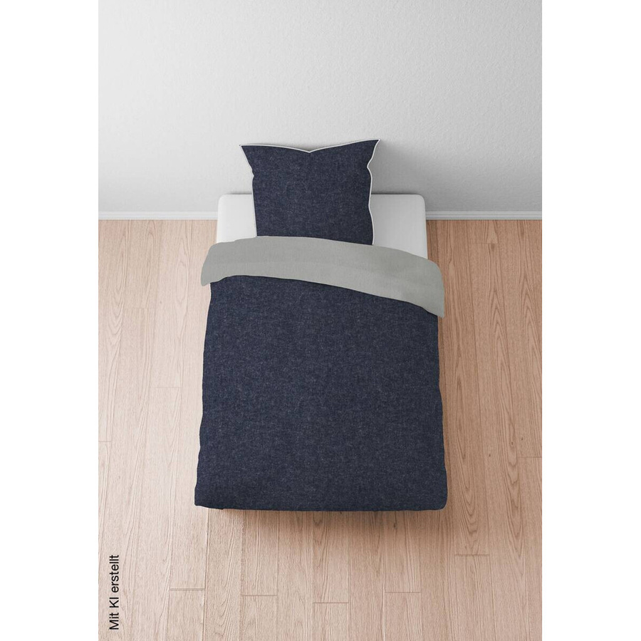 Biberna Bettwäsche aus Baumwolle Flanell Uni-Melange in Blau und Grau, B/T/H: 155 x 220 x 80 x 80 cm - Bild 2