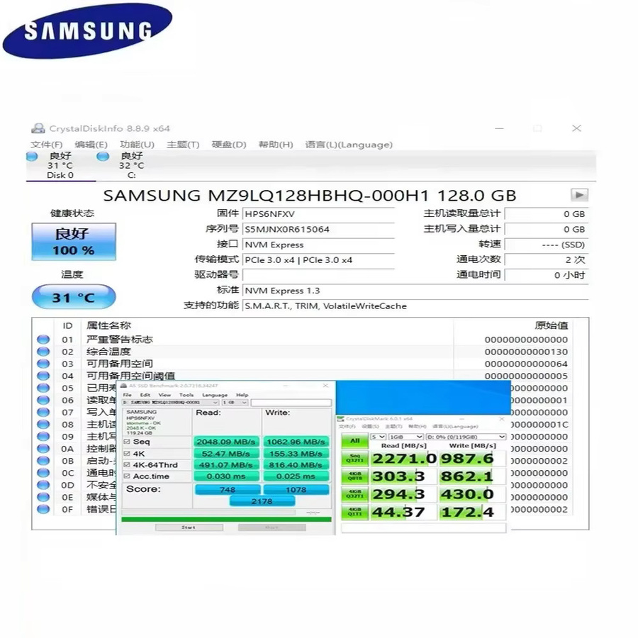 Samsung PM991a NVMe M.2 2230 Interne SSD mit 128 GB Speicher in Schwarz - Bild 2