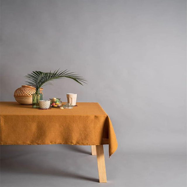YT Daily Necessities Tischdecke aus 100% reinem Leinen in Orange, rechteckig, B/H: 135 x 300 cm - Bild 1