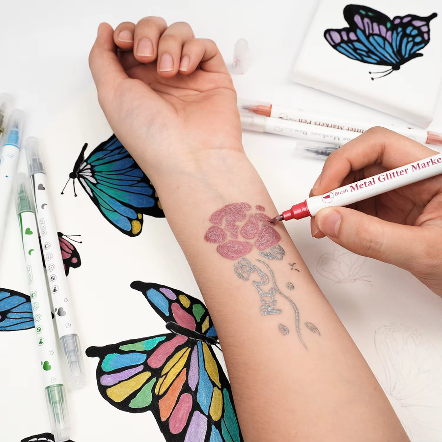 Flysea Dual Tip Temporäre Tattoo Body Marker Set mit 10 Mischfarben und Brush-Spitze - Bild 4