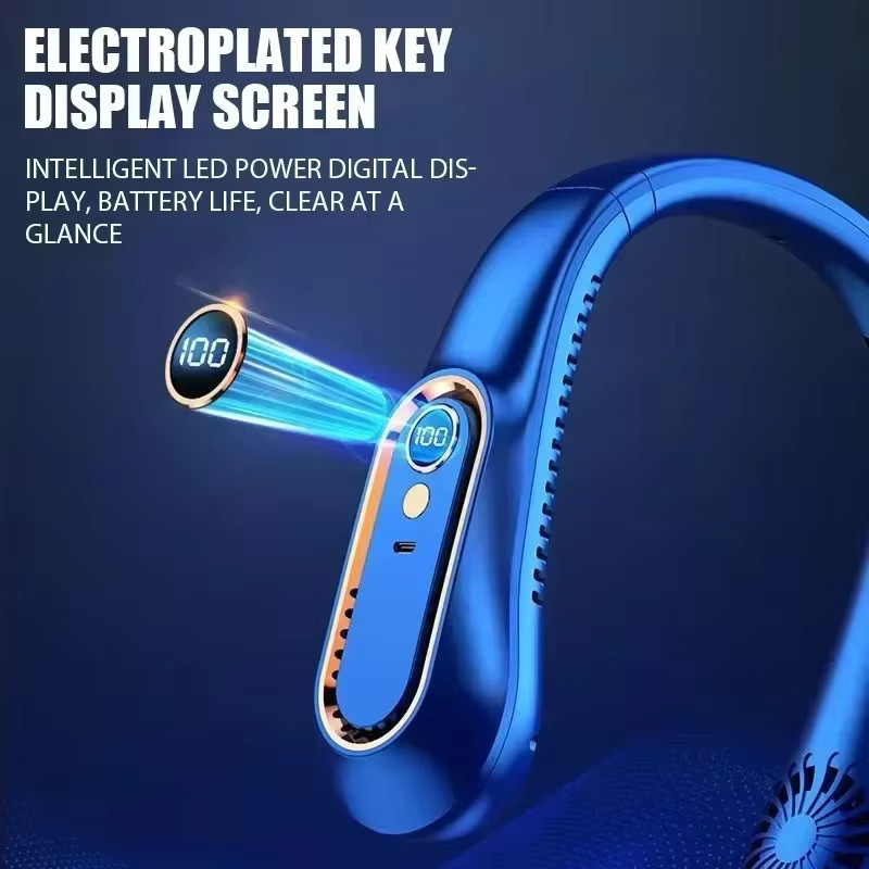HOMEFISH Tragbarer USB-Luftkühler im Halsband-Stil mit LED-Anzeige und 5-stufiger Geschwindigkeitsregulierung in Weiß oder Blau - Bild 3
