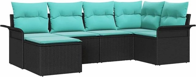 vidaXL Gartensofa-Set aus Poly-Rattan in Schwarz mit 6 Teilen, L-Form Lounge-Set mit integriertem Kissen-Speicher und wetterfesten Polstern für Garten und Terrasse - Bild 1