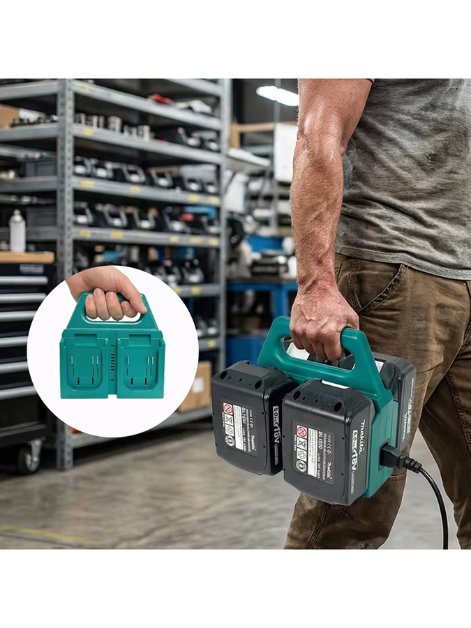 Makita Akku-Ladegerät mit Aufbewahrungshalterung für 18V/20V Akkus - Bild 7