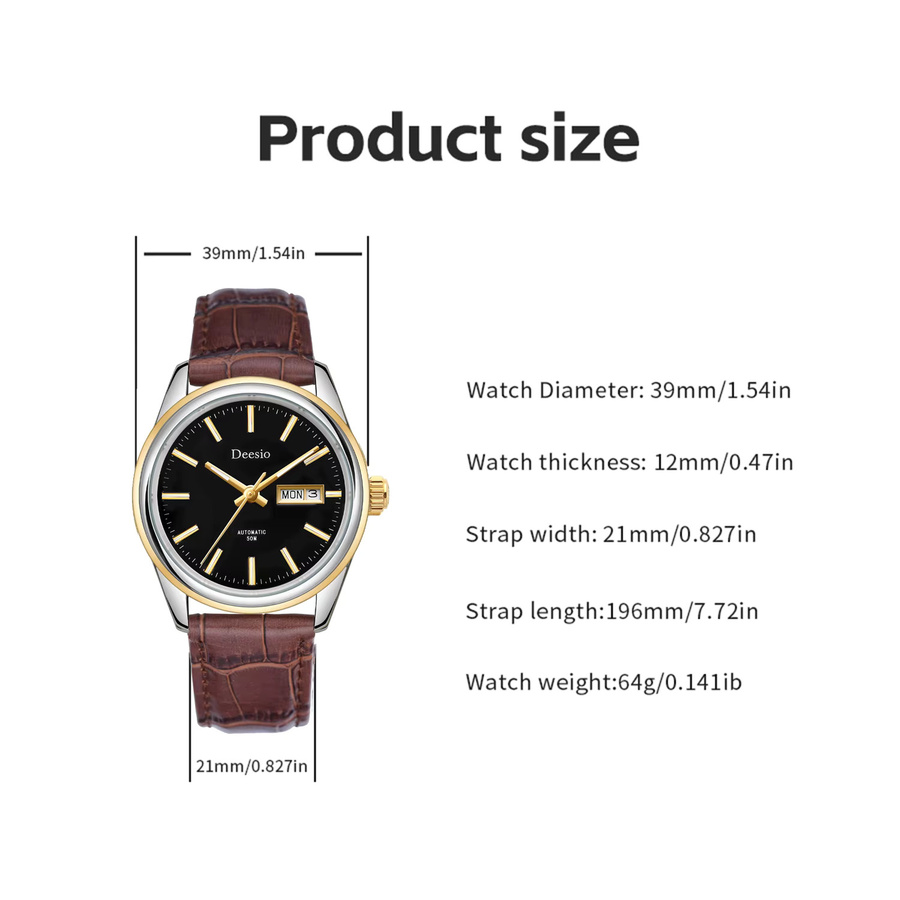 Deesio Armbanduhr Automatik, Edelstahlgehäuse, Leder, Herren - Bild 4