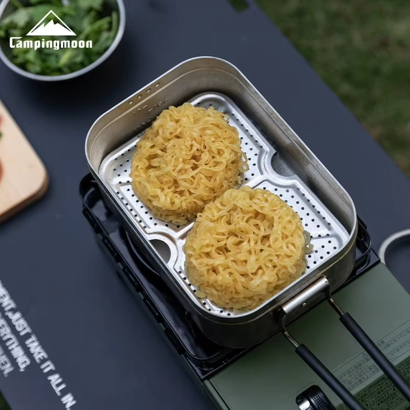 CAMPINGMOON Outdoor Camping Aluminium Lunchbox mit Edelstahl Dampfnetz und hohem Dampfblech in Silber - Bild 5