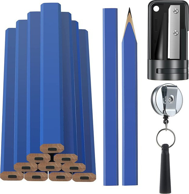 Toorise 12er Set Achteckige und Quadratische Carpenter Bleistifte für Holzbearbeitung und Zeichnen in Blau mit HB Graphitmine - Bild 1