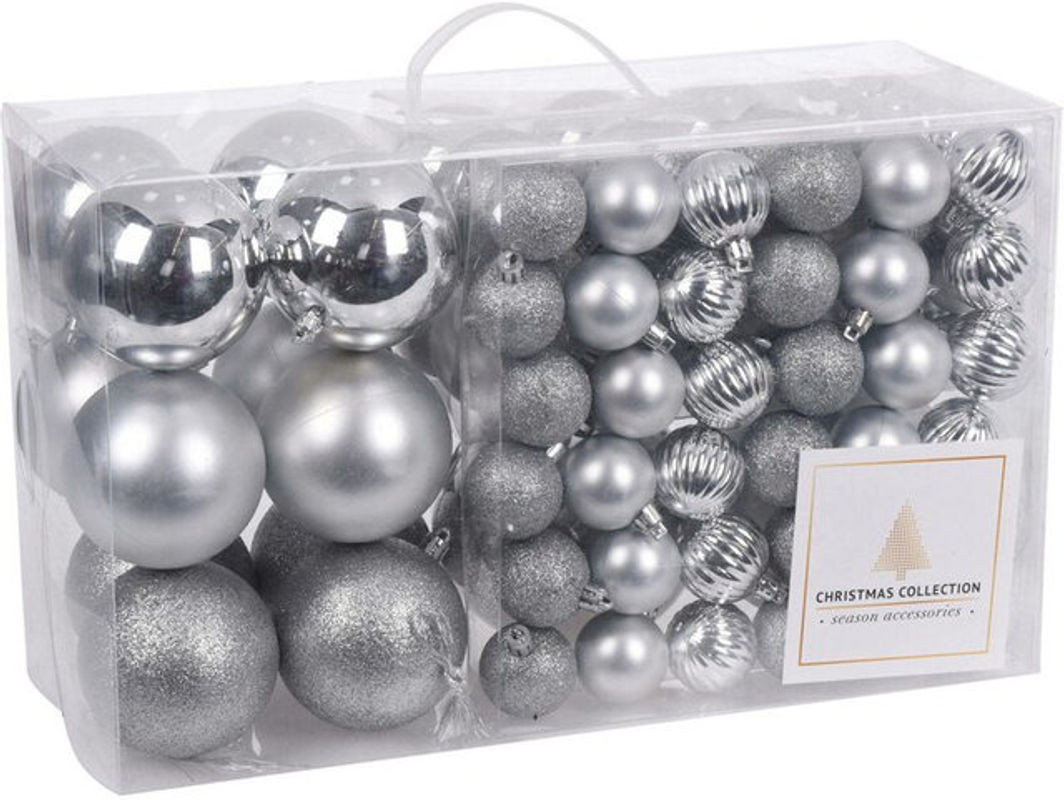 Excellent Houseware Weihnachtskugel-Set aus Kunststoff in Silber, 94-teilig, runde Hängeornamente für deine Weihnachtsdekoration - Bild 1