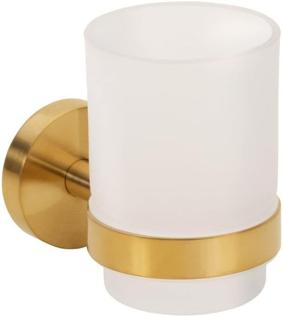 Brillantbad BABLO Glashalter aus Messing in Gold matt mit Milchglas für Bad und Küche, B/T/H: 10,5 x 7,0 x 9,5 cm - Bild 1