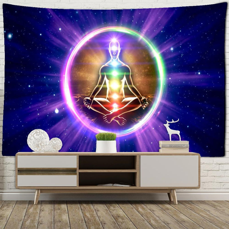 Indischer Wandteppich mit Mandala und sieben Chakras für Meditation, Bohemian Wandbehang mehrfarbig, B: 95 cm, H: 70 cm - Bild 4