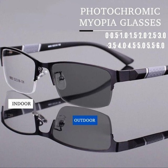 Photochrome Myopiebrille, Halbrahmen, quadratisch, Unisex, Metall, black - Bild 1