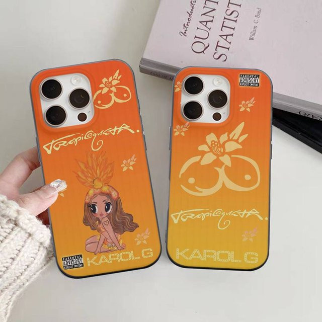 K-karol G Tropicoqueta Handyhülle mit gewelltem Muster für iPhone 17, 16, 15, 14, 13, 12, 11 (Pro Max, Plus), matt, stoßfest, Orange - Bild 1