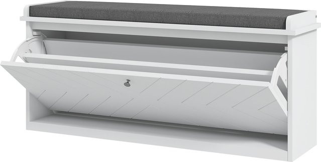 HOMCOM Schuhablagebank mit Sitzkissen und klappbarer Schublade, Schuhschrank für Flur und Schlafzimmer, Weiß, B/T/H: 100 x 26 x 44,5 cm - Bild 1