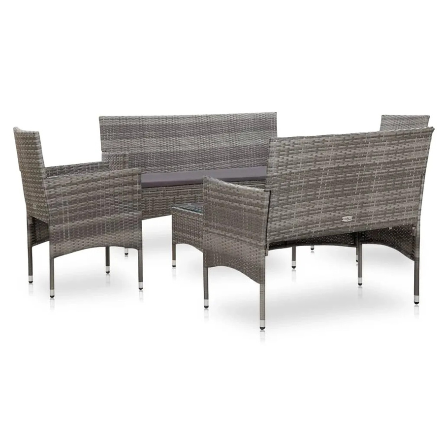 vidaXL 5-tlg Garten-Lounge-Set Modell 4 aus Poly Rattan und Metall in Grau mit Auflagen und Kissen - Bild 2