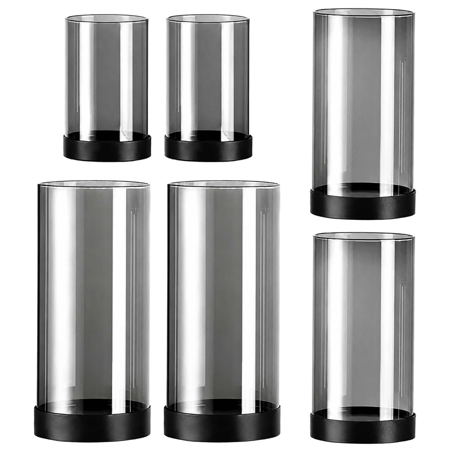 Relaxdays Windlichter Set aus Glas und Eisen in Schwarz und Rauchglas, 6er Set mit Fuß für Teelichter und Stumpenkerzen, modern und rund, Höhe: 15 cm, Höhe: 12,5 cm, Höhe: 8,5 cm - Bild 2