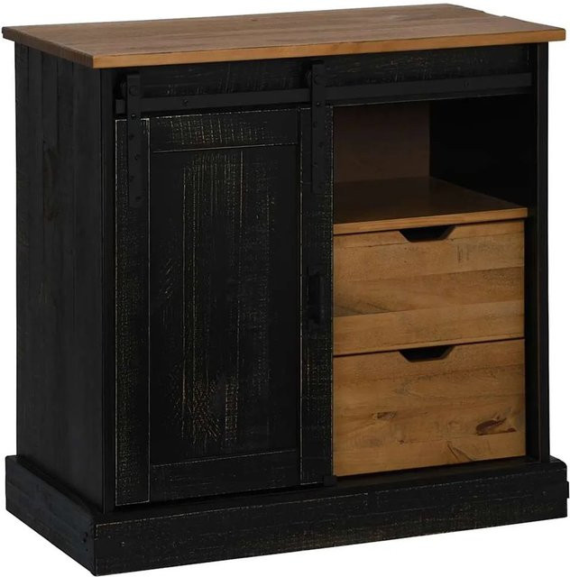 vidaXL Sideboard HALDEN aus Massivholz Kiefer mit Schiebetür Schwarz B/T/H: 80 x 40 x 80 cm - Bild 1