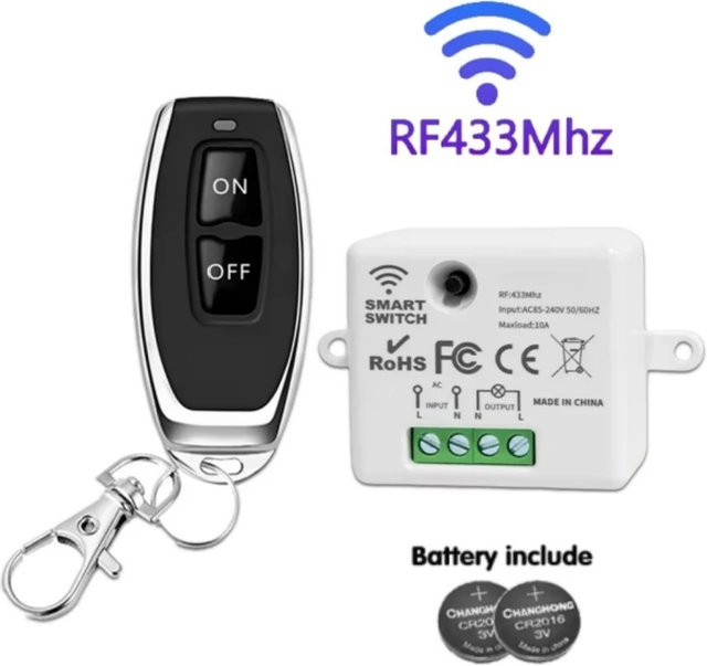 GGBEE 433 MHz kabelloser Fernbedienungsschalter als Mini-Relaismodul für LED und Wandlicht, 110 V-240 V, 10 A, Farbe: Weiß - Bild 1