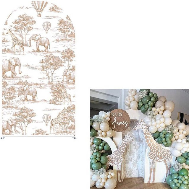 Mehofond Dschungel Toile De Jouy Safari Hintergrunddekor für Kindergeburtstage und Babypartys in Beige - Bild 1