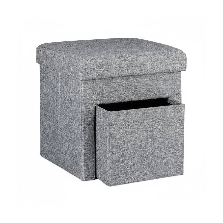 Relaxdays Sitzhocker aus Leinen in Grau, faltbarer Cube mit abnehmbarem Bezug, B/T/H: 38 x 38 x 38 cm - Bild 2