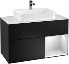 V&B Waschtischunterschrank Finion 100 mit Wandbeleuchtung in Weiß und Blau lackiert, B: 100 cm, T: 50,1 cm, H: 50,1 cm - Bild 1