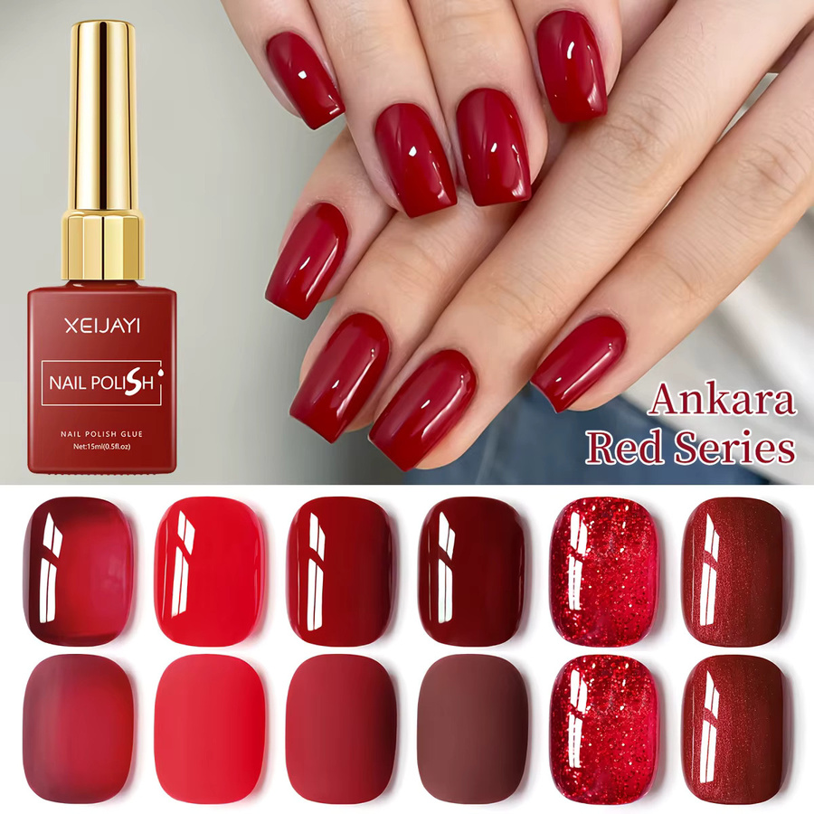XEIJAYI Gel-Nagellack-Set, Rot, Glänzend, 6-teilig - Bild 3
