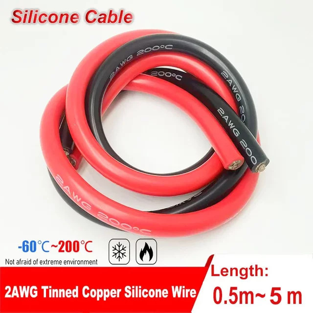 Bytebattle 2 AWG Silikonkabel 2 Gauge Zinn-Kupfer-Draht in Rot oder Schwarz, flexibles Hochtemperaturkabel für Automobil, Marine und Solaranlagen - Bild 1