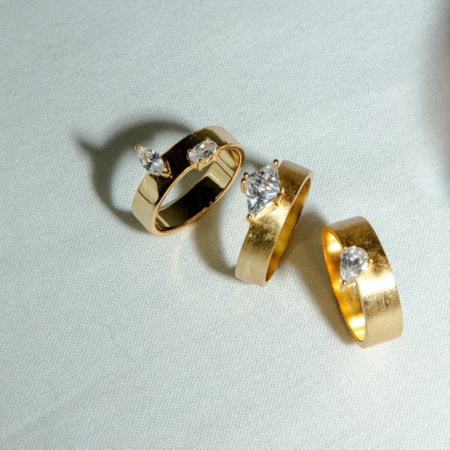 JYZSWBB Bandring, Goldfarben, Zirkonia, Damen, Verlobung - Bild 1