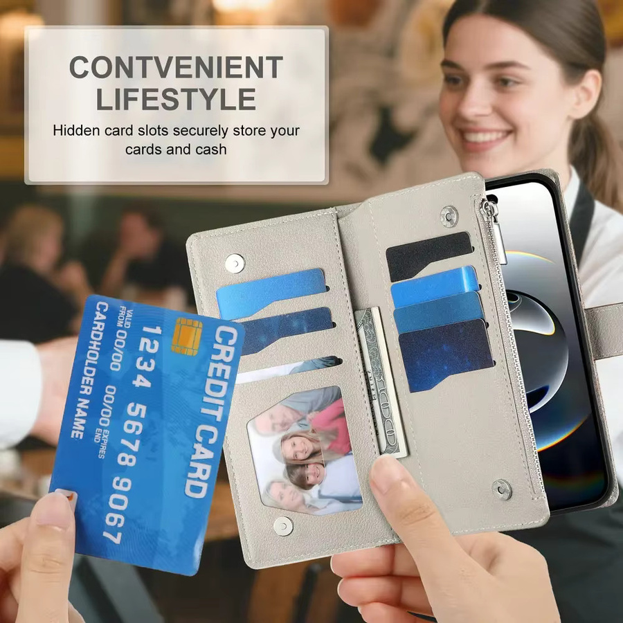 Leder Crossbody Lanyard Brieftasche mit Reißverschluss als Stoßfeste Flip Case für Sony Xperia 1 VII in Blau - Bild 5