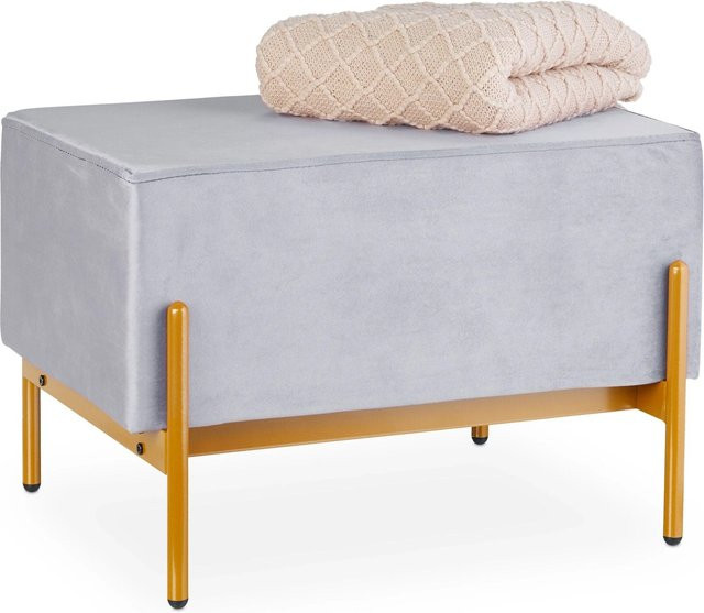 Relaxdays Sitzbank aus Samt in Grau, gepolstert, B/T/H: 60 x 40 x 43 cm - Bild 1