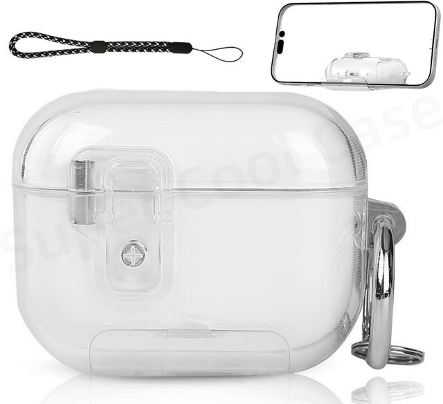 Stoßfeste TPU-Schutzhülle für AirPods Pro 3. Generation mit Trageband und Reinigungsset, transparent/blau - Bild 1