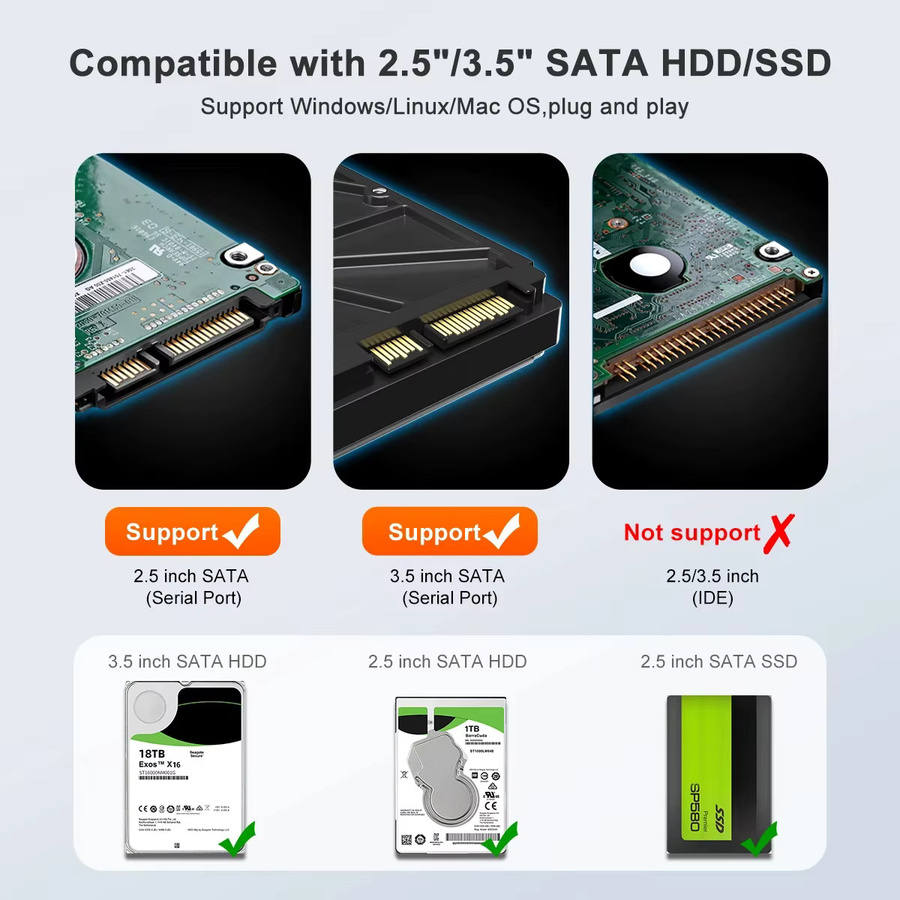 MAIWO Externes HDD-Gehäuse USB 3.0 zu SATA für 2,5 und 3,5 Zoll Festplatten bis 24TB - Bild 2