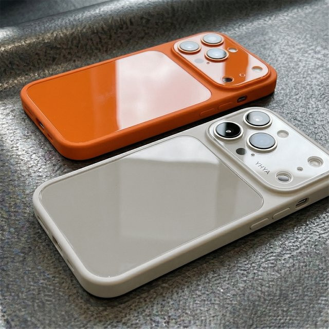 Stoßfeste Handyhülle aus gehärtetem Glas mit großem Kamerafenster für iPhone, Farbe: Orange - Bild 1