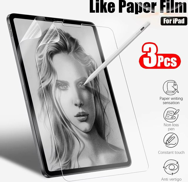 3er-Pack Matte PET-Papierfolie mit Papiergefühl für Apple iPad Pro, Air und Mini, Transparent - Bild 1