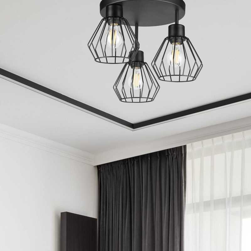 Lamkur Deckenleuchte Audrey in Schwarz aus Stahl und Glas mit 3 E27 Fassungen, Höhe: 32 cm, Breite: 38 cm - Bild 4