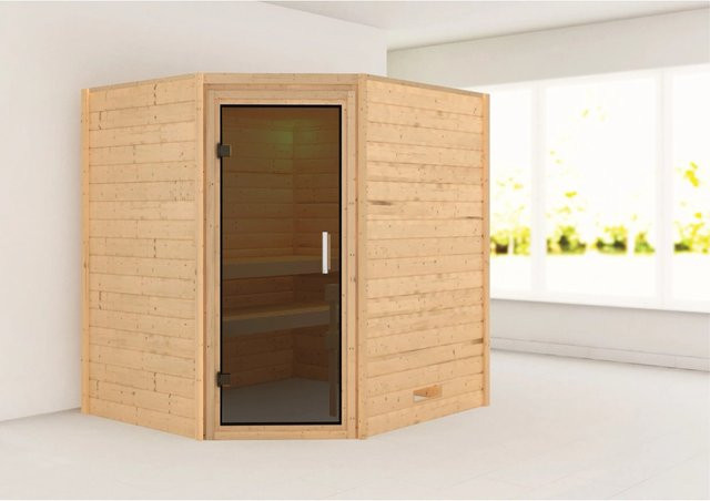 Karibu Sauna Mia Natur aus Fichte Massivholz in Beige - Bild 1