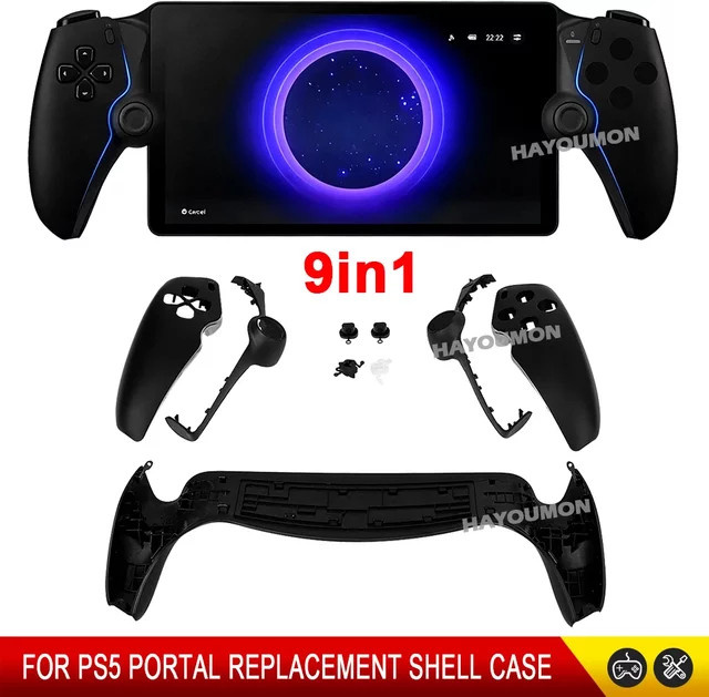 HeroAngel 9-in-1 Controller-Gehäuse für PS Portal in Schwarz, Ersatzgehäuse mit Vorder- und Rückplatte sowie Frontblende und Schutzabdeckung - Bild 1