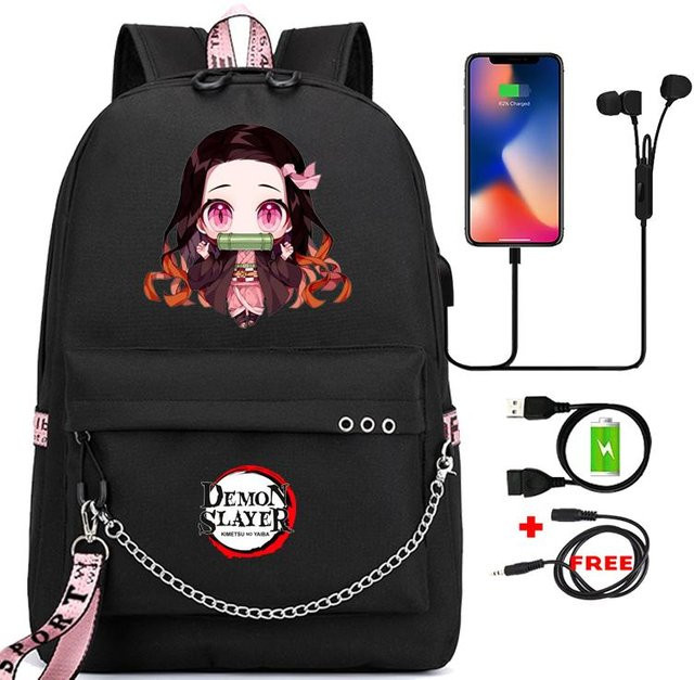 BPZMD Anime-Schulrucksack mit Cartoon-Druck für Teenager in Schwarz - Bild 1