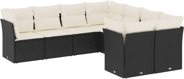 vidaXL 8-teilige Garten-Sofagarnitur in L-Form aus Poly-Rattan und pulverbeschichtetem Stahl in Schwarz mit Kissen und Stauraum - Bild 1