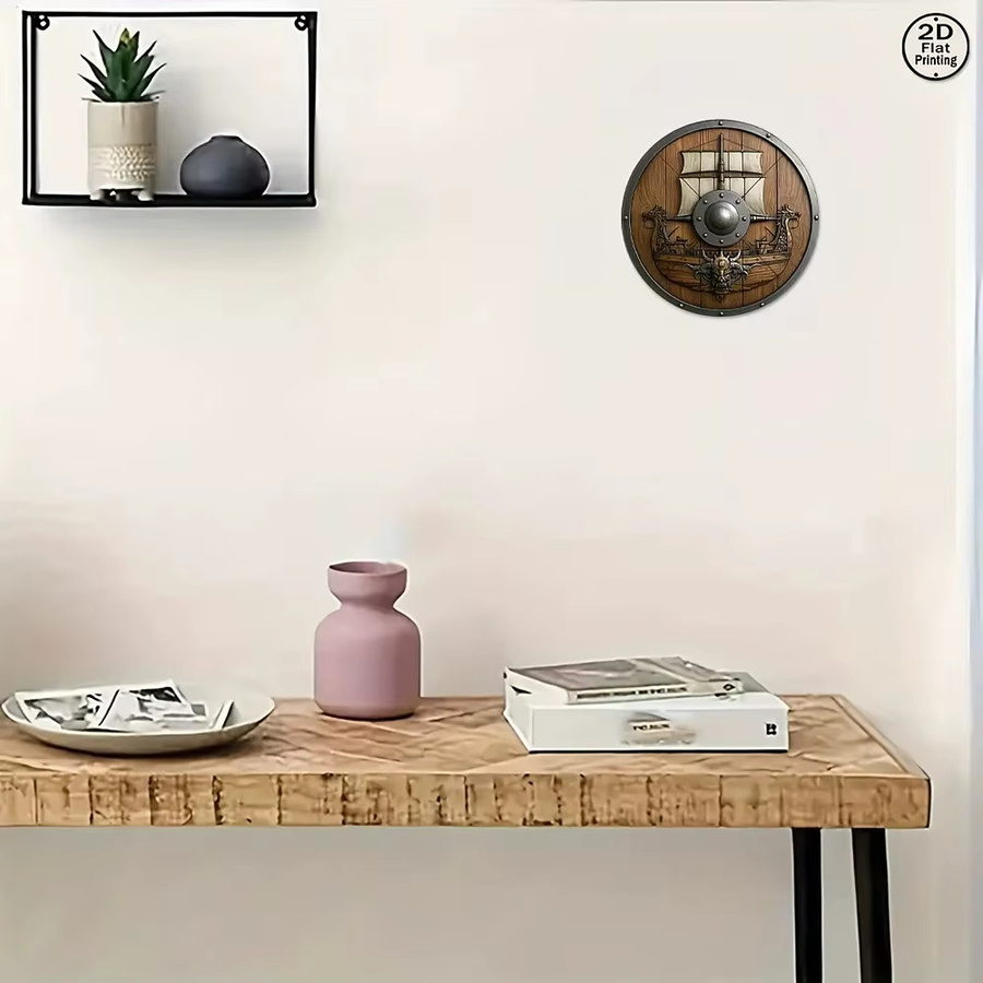 CIFBUY Wikinger-Schild Wandkunst aus Metall, Rustikale Runde Drachen-Krieger Heimdekoration in Braun, Durchmesser: 20 cm - Bild 3