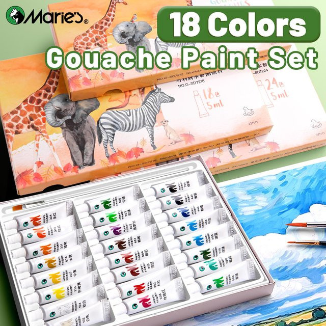 Marie's Gouache-Farbset mit 18 Farben und 1 Pinsel für Erwachsene, Multicolour, 5 ml pro Tube - Bild 1