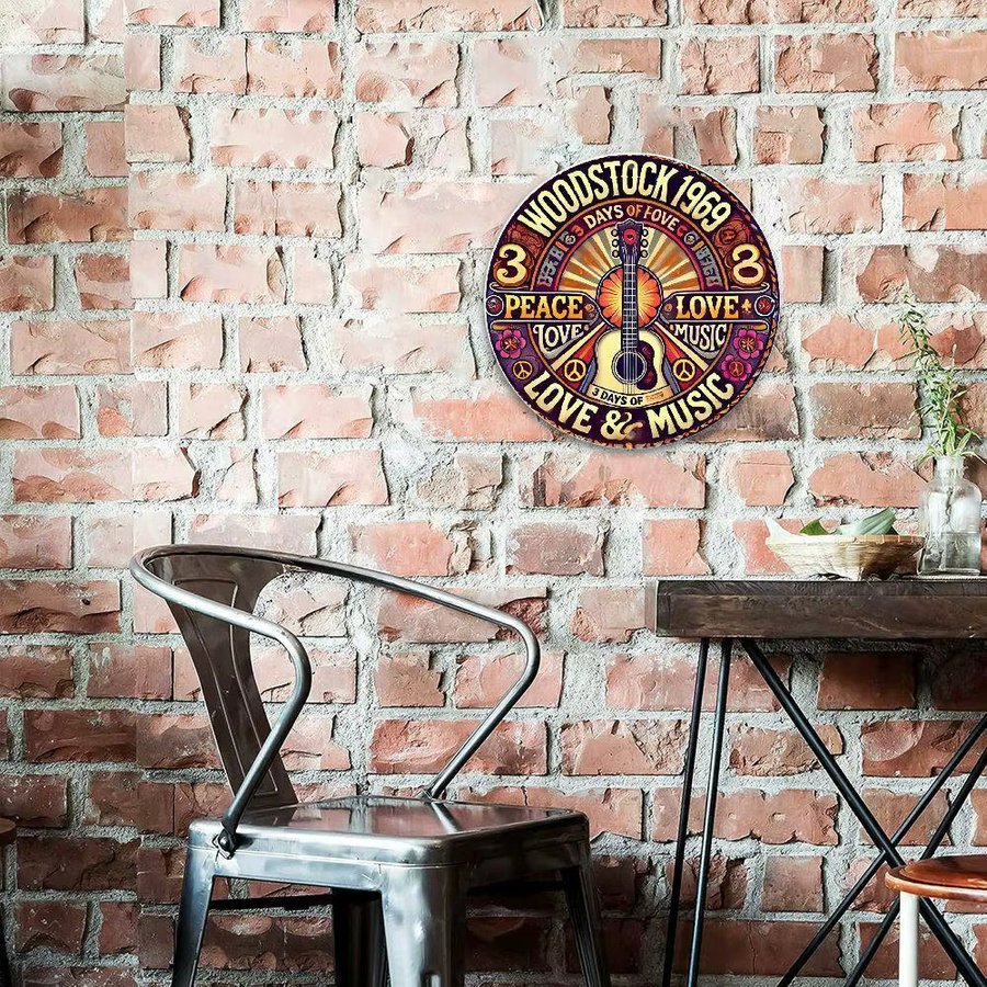 Potdemiel Woodstock 1969 Festival Aluminium Wanddekoration Schild, Rund, Mehrfarbig, Durchmesser: 20 cm - Bild 5