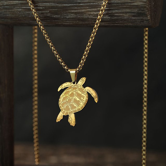 Kinitial Halskette Meeres Schildkröte, Edelstahl, Gold, Unisex - Bild 1