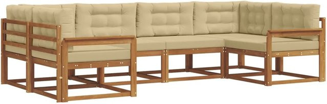 vidaXL 6-teilige Outdoor-Sofagarnitur aus Akazienholz in Natur und Beige mit Kissen und L-Form - Bild 1