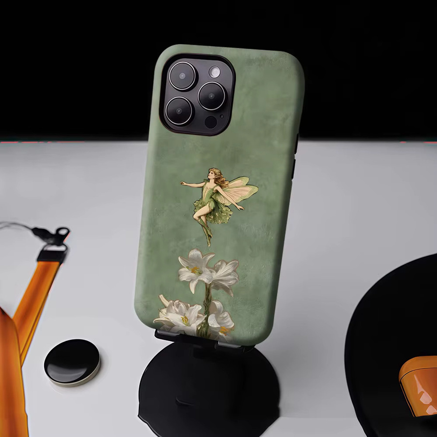 Magnetische Handyhülle Lilienfee auf grüner Wand für iPhone 17 16 15 14 13 Pro Max Plus von Potdemiel in Grün - Bild 4