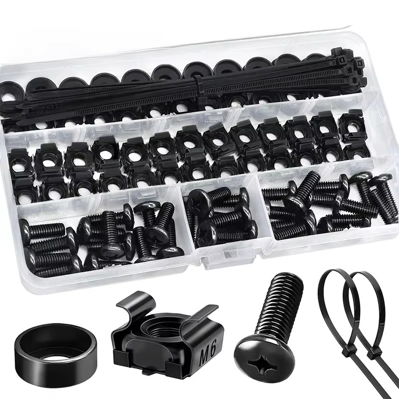 120-teiliges M6 Käfigschrauben Set mit Muttern und Unterlegscheiben in Schwarz für Server-Racks und Schrankmontage - Bild 6