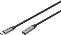 Digitus USB-C Verlängerungskabel USB 3.2 Gen 1, USB-C Stecker auf USB-C Buchse, Schwarz/Silber - Bild 1