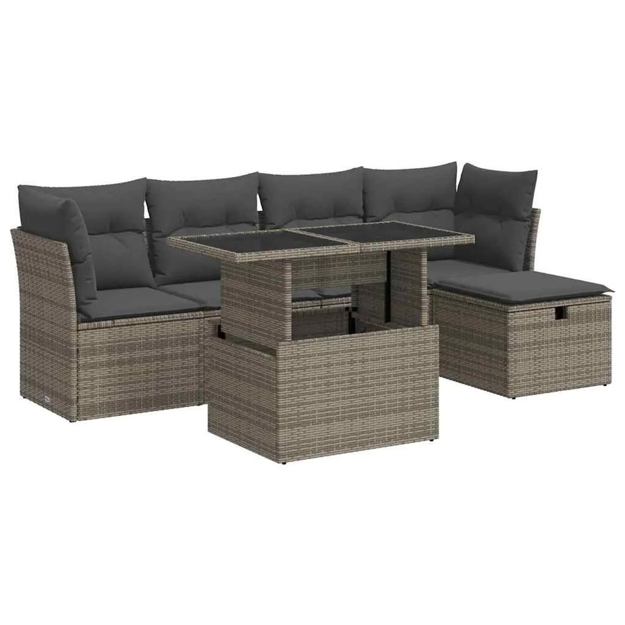 vidaXL 6-teilige Garten-Sofagarnitur aus Poly-Rattan mit Kissen in Grau - Bild 2