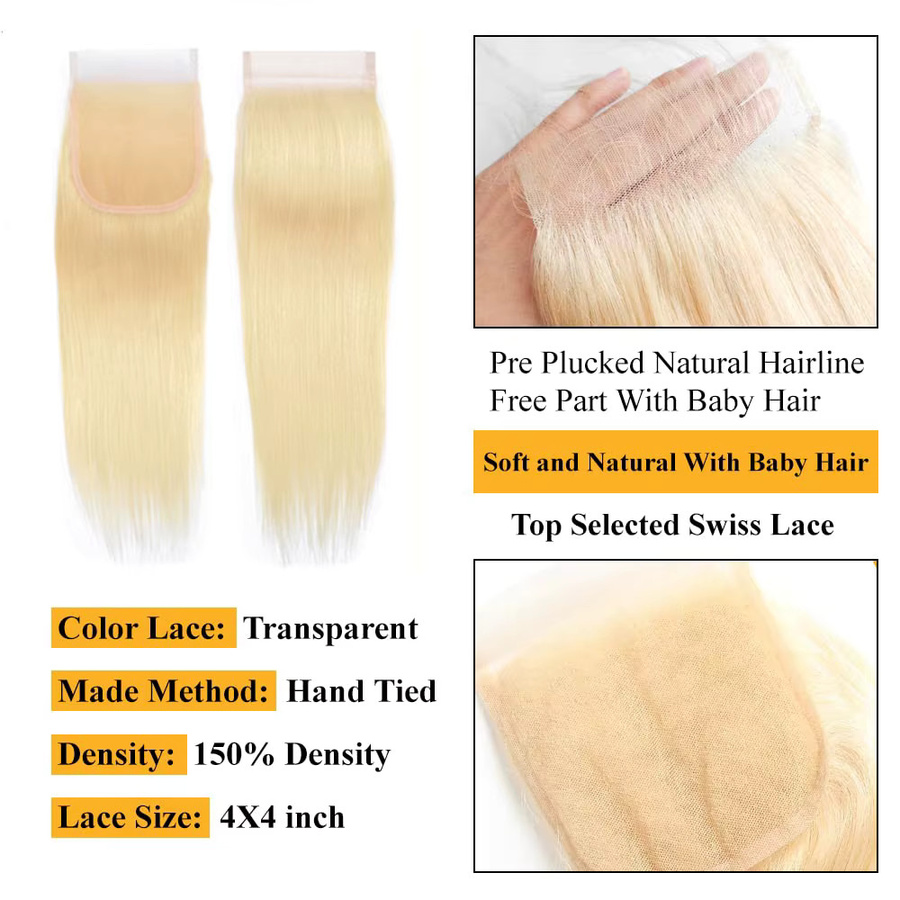Newmi Echthaar Extensions, 100 % Remy, transparente Schweizer Spitze, 4x4 Spitze - Bild 2