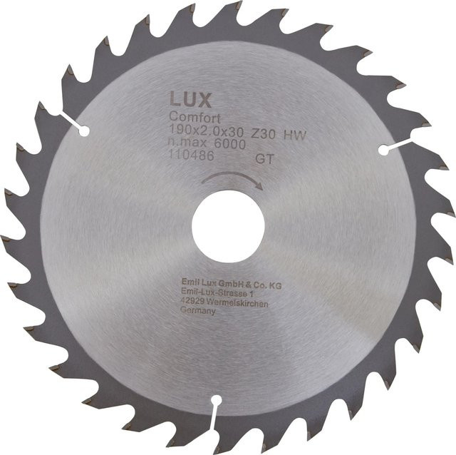 LUX-TOOLS HM-Kreissägeblatt für Holz, Carbide Tipped, Silber, Durchmesser: 190 mm, Bohrung: 30 mm - Bild 1